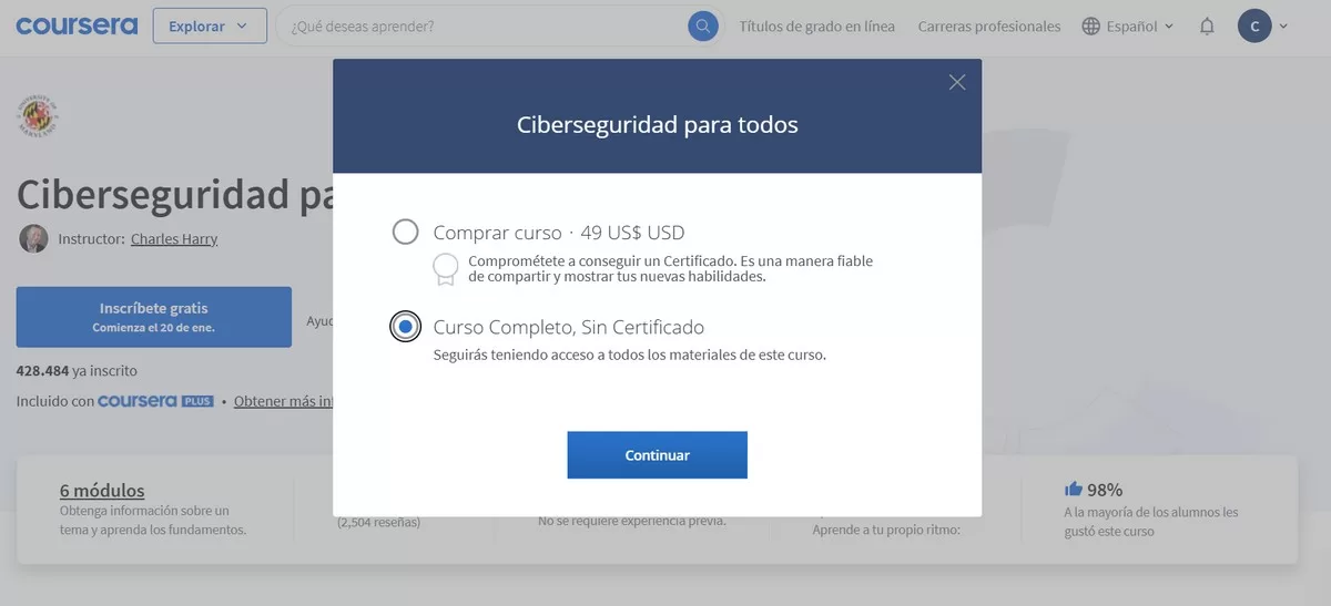 Inscribirse en un curso de Coursera